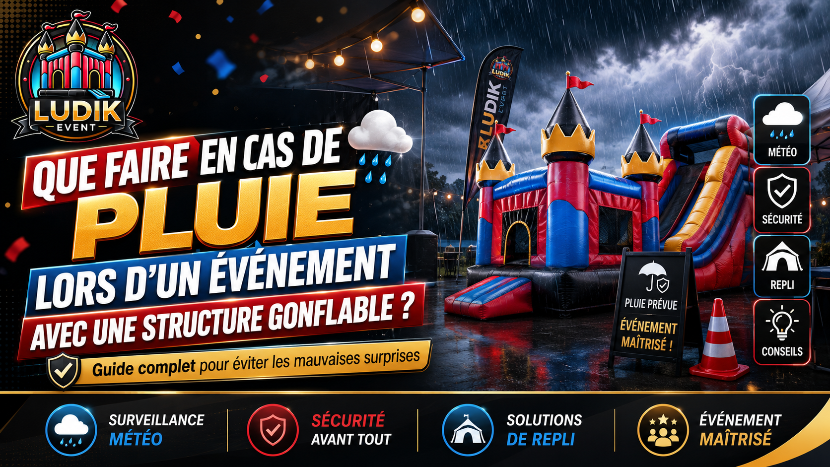 Que faire en cas de pluie lors d’un événement avec une structure gonflable ? Guide complet pour éviter les mauvaises surprises